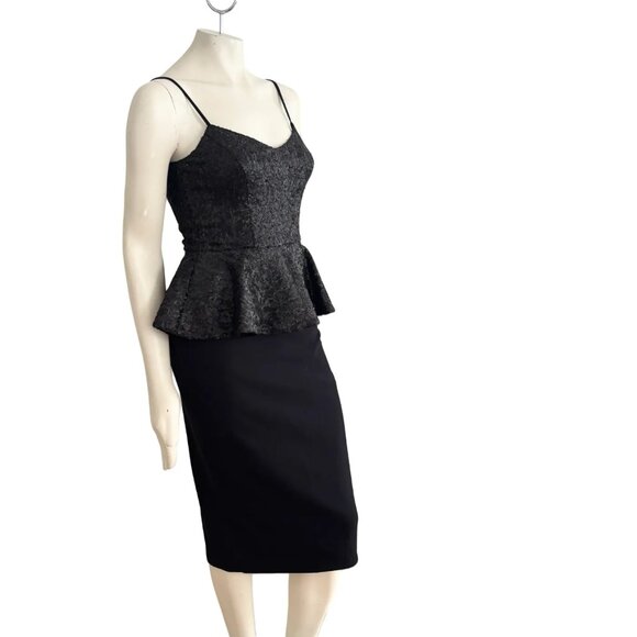 DRESS THE POPULATION Joan Sequin Matte Peplum Dress in Black SZ S - Picture 5 of 13